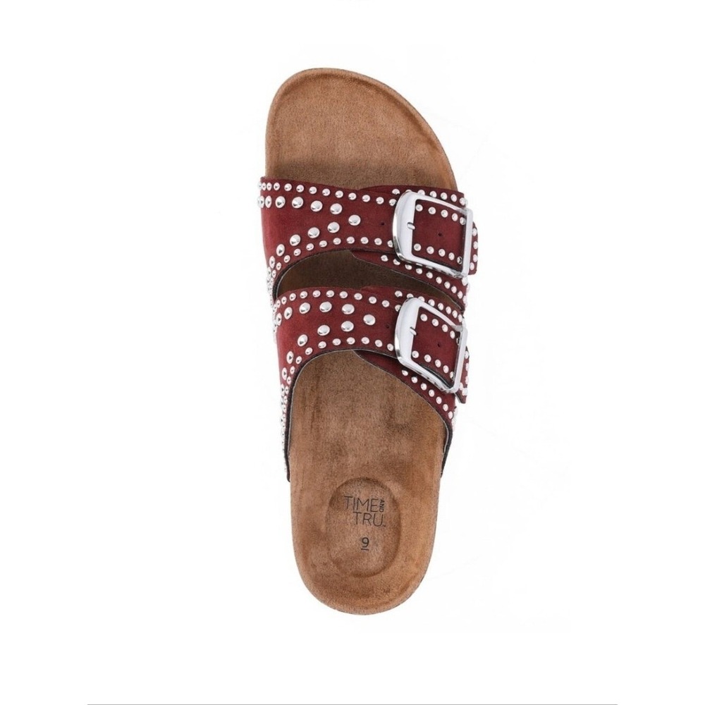 Studded Comfort Footbed Slide Sandals Burgundy 9 New NWT - Picture 3 of 6